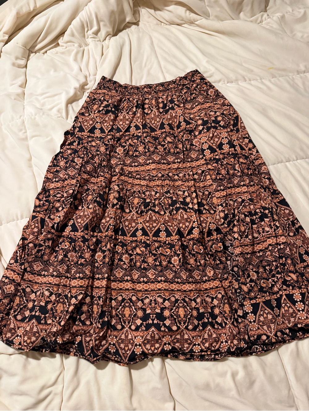 Free People Black and Peach Printed Maxi Skirt